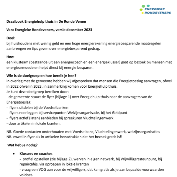 Plan van aanpak Energiearmoede door de Energieke Rondeveners